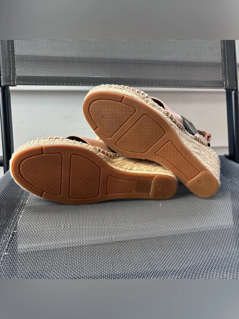 Tory Burch Tan Leather Wedge Espadrille Sandals Size 8.5